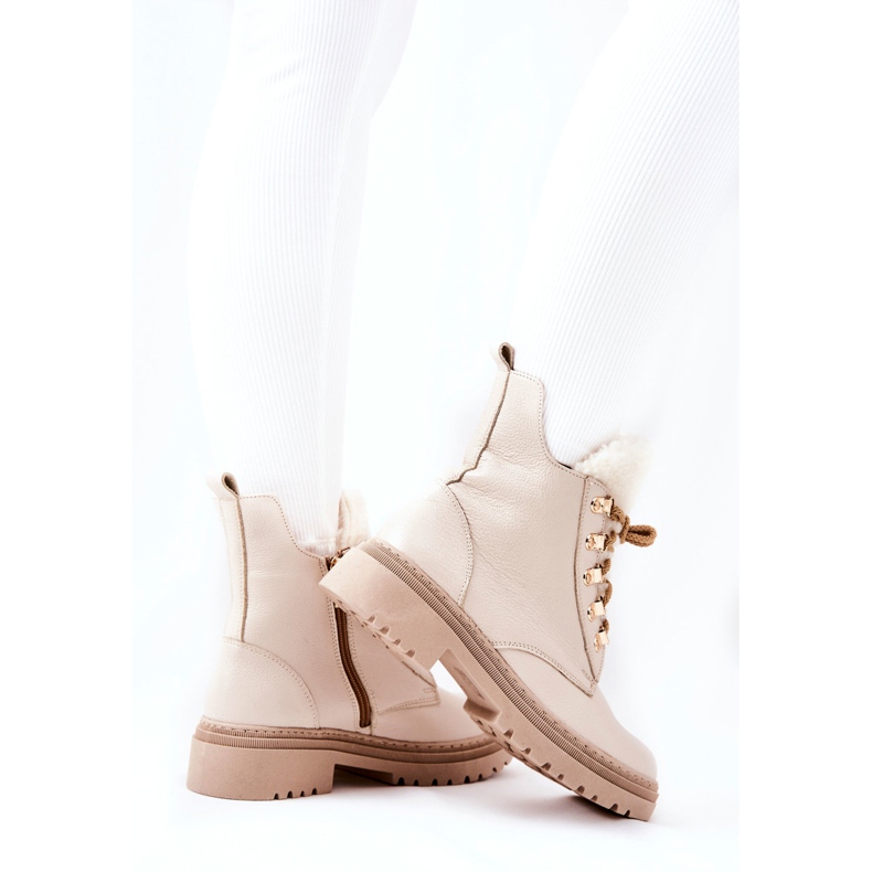 PF1 Bottines Chaudes Cuir Beige Khaleni 2