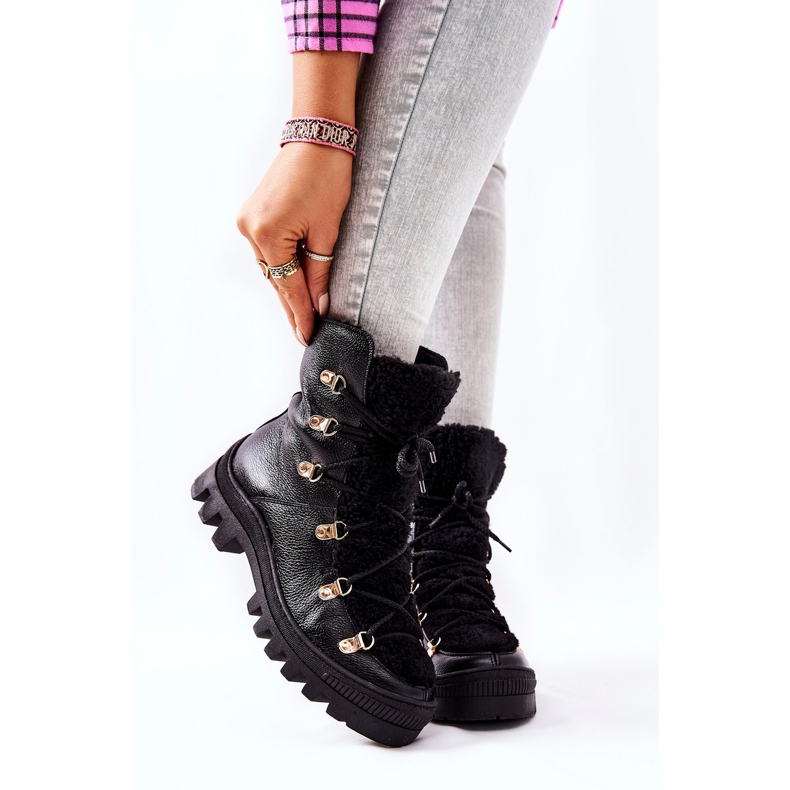 PF1 Bottes Chaudes En Cuir Noir Cateline Trappers 1