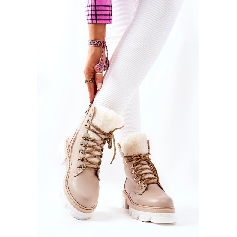 PF1 Bottes Chaudes En Cuir Workery Beige Lecolly 2 PF1 Bottes Chaudes En Cuir Workery Beige Lecolly 2