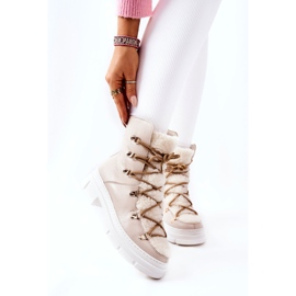 Bottes En Cuir Chaud Beige Clair Nerisso Trappers 3