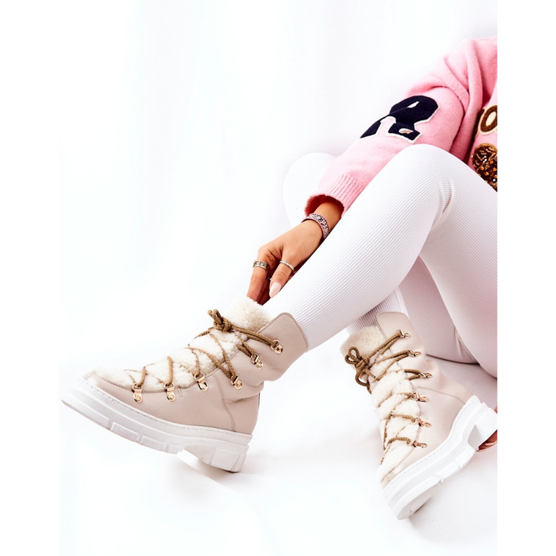 Bottes En Cuir Chaud Beige Clair Nerisso Trappers 1