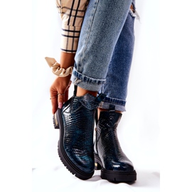 PA2 Bottes chaudes en cuir vert Tanya Crocodile noir 3