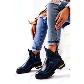 PA2 Bottes chaudes en cuir vert Tanya Crocodile noir 5