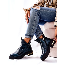 PA2 Bottes chaudes en cuir vert Tanya Crocodile noir 4