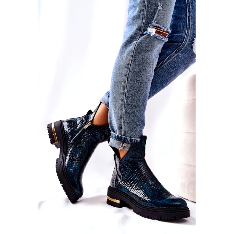 PA2 Bottes chaudes en cuir vert Tanya Crocodile le noir 1