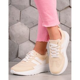 Ideal Shoes Baskets à la mode avec des rayures beige 1