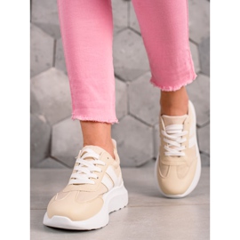 Ideal Shoes Baskets à la mode avec des rayures beige 4