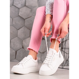 Ideal Shoes Baskets blanches en cuir écologique rose 1 Ideal Shoes Baskets blanches en cuir écologique rose 1