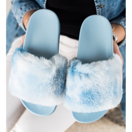 TRENDI Pantoufles Avec Fourrure bleu 1
