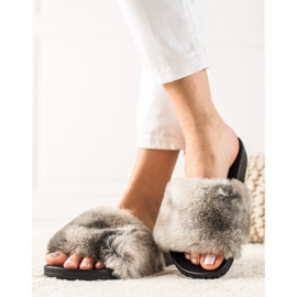 TRENDI Pantoufles Avec Fourrure gris 1