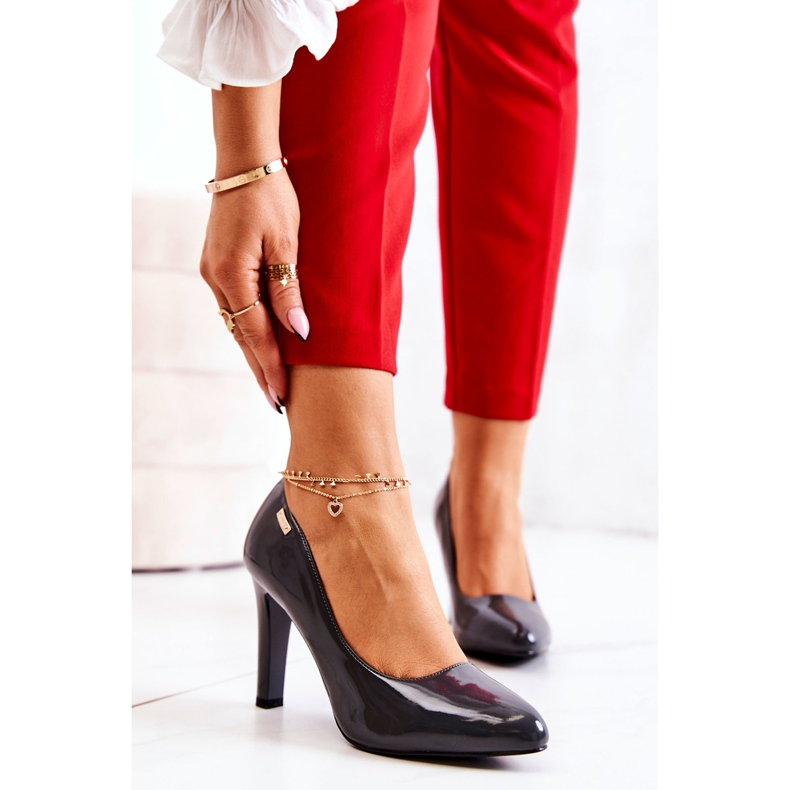 Sergio Leone Escarpins Femme Laqués Sur Un Talon Gris Foncé Campbell 1