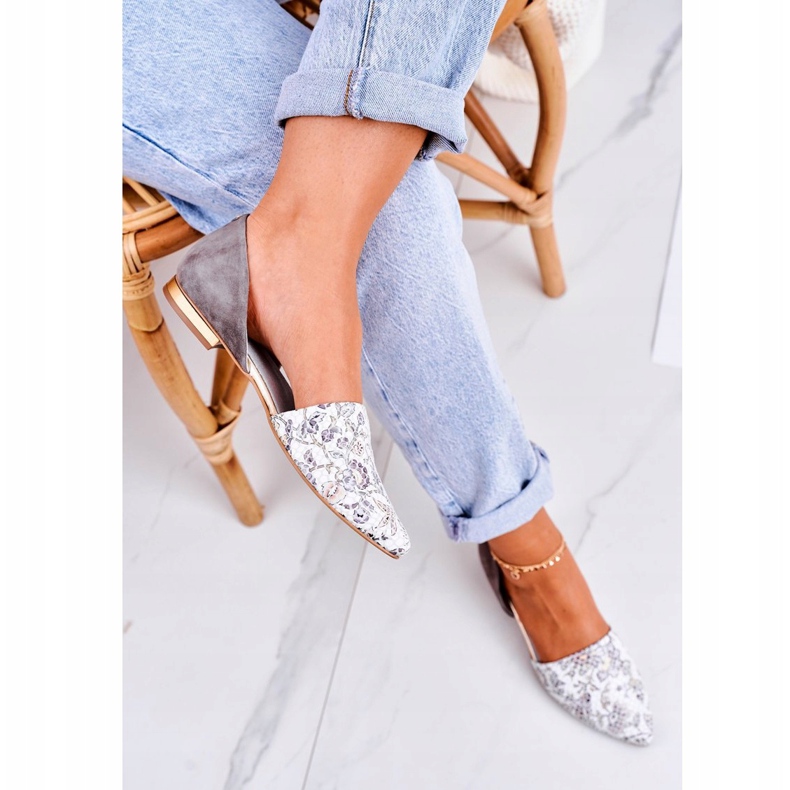 Ballerines Élégantes En Cuir Avec Fleurs Laura Messi 1110 Blanc blanche rose multicolore 2