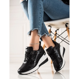 TRENDI Baskets compensées à paillettes le noir 2