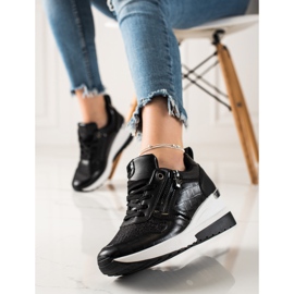 TRENDI Baskets compensées à paillettes le noir 1
