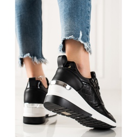 TRENDI Baskets compensées à paillettes le noir 4