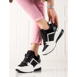 TRENDI Baskets compensées légères blanche le noir 2