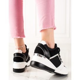 TRENDI Baskets compensées légères blanche le noir 4
