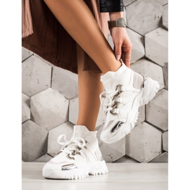 TRENDI Baskets mode blanche argent gris 1