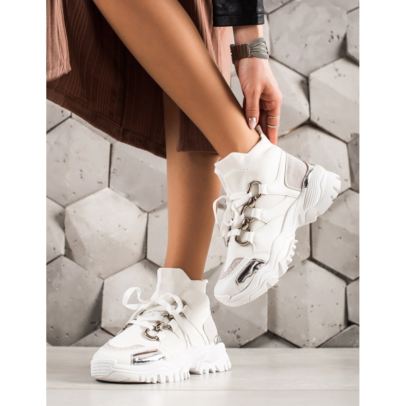 TRENDI Baskets mode blanc argent gris 1