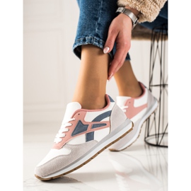 TRENDI Chaussures de sport décontractées blanche bleu marin rose gris 1