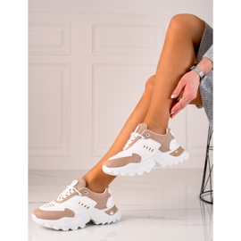 TRENDI Baskets avec maille beige blanche 1