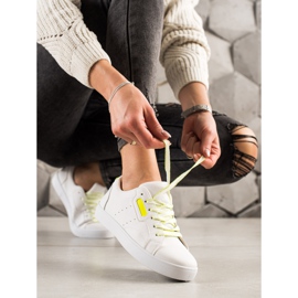 TRENDI Chaussures de sport légères en cuir écologique blanc jaune 1