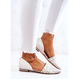 Ballerines élégantes en cuir Laura Messi 1110 Beige blanc 1