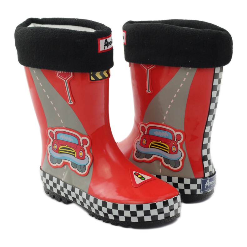 American Club Wellies isolées avec une chaussette Red Car blanc noir rouge gris 2