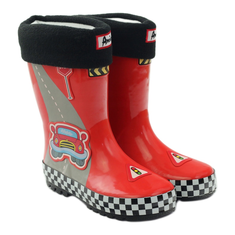 American Club Wellies isolées avec une chaussette Red Car blanc noir rouge gris 3