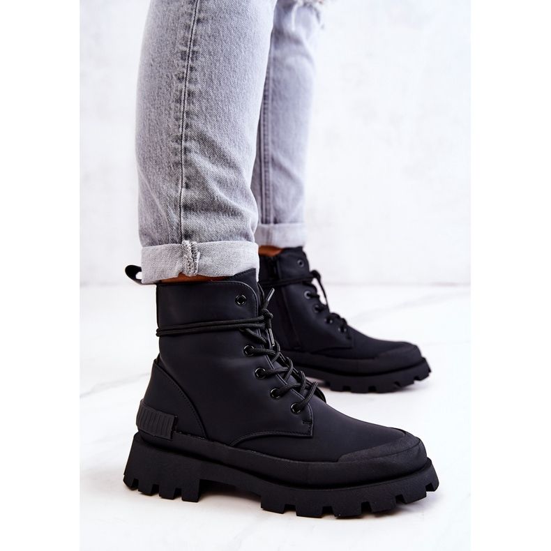 Bottes Chaudes En Cuir Attachées Noir Racquell 1