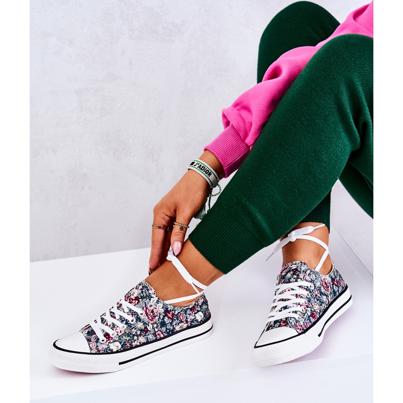 FS2 Baskets basses à fleurs Desiree vertes 1