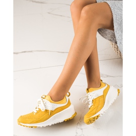 Goodin Baskets en cuir élégantes blanche jaune 3