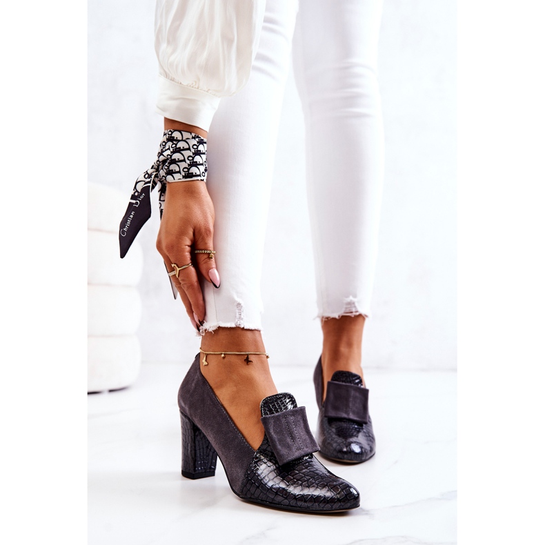 PA2 Escarpins Suede Peau De Serpent Gris Kathleen 2