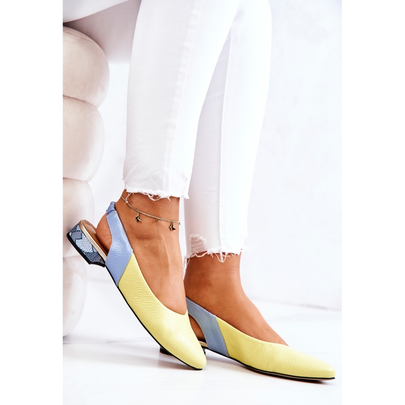 PA2 Ballerine Talon Ouvert Cuir Jaune-Bleu Noreen 1