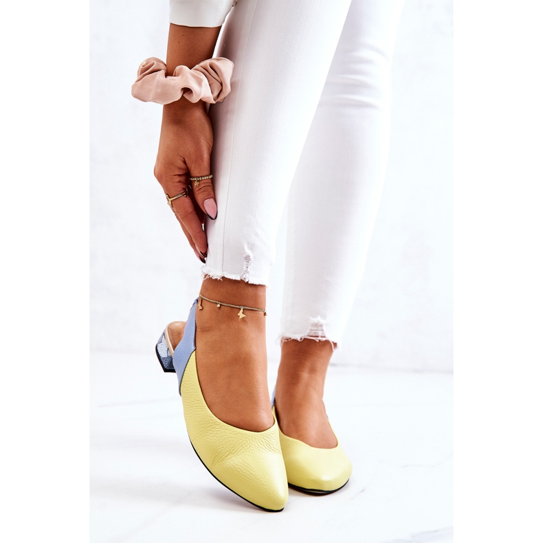 PA2 Ballerine Talon Ouvert Cuir Jaune-Bleu Noreen 2