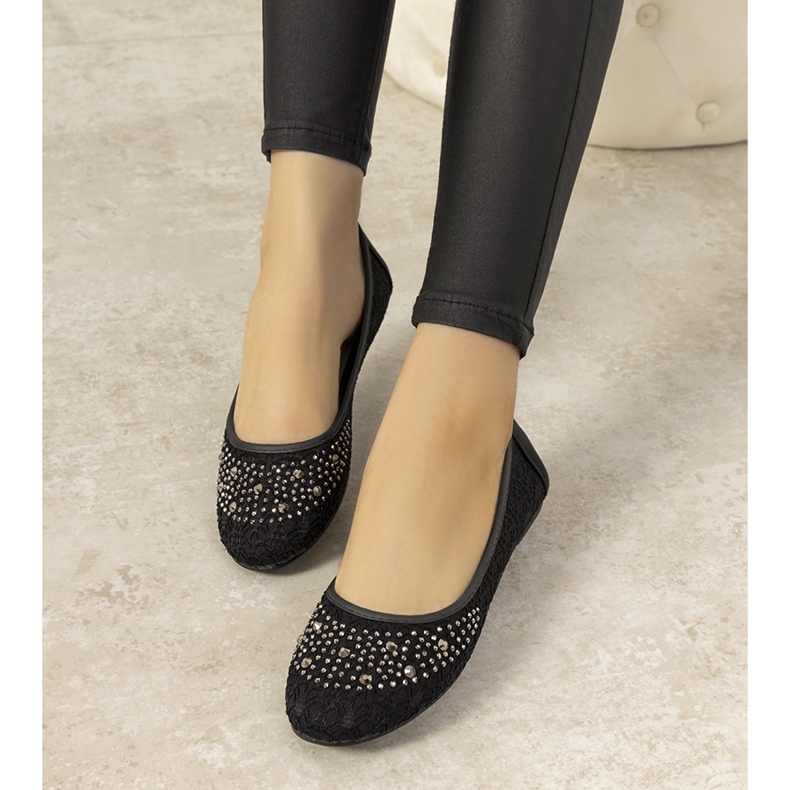 Ballerines en dentelle rose avec oxydes de zirconium East Side noir 1