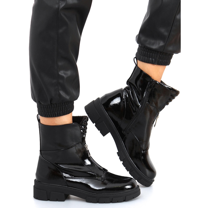 Bottines noires Haïti laquées plates le noir 1