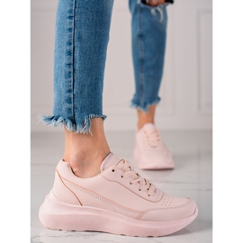 Ideal Shoes Baskets confortables en cuir écologique rose 1 Ideal Shoes Baskets confortables en cuir écologique rose 1