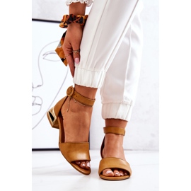 Sandales Cuir Sur Talon Doré Laura Messi 2143 Camel brun 2