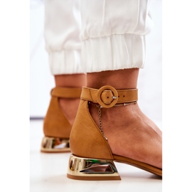 Sandales Cuir Sur Talon Doré Laura Messi 2143 Camel brun 1