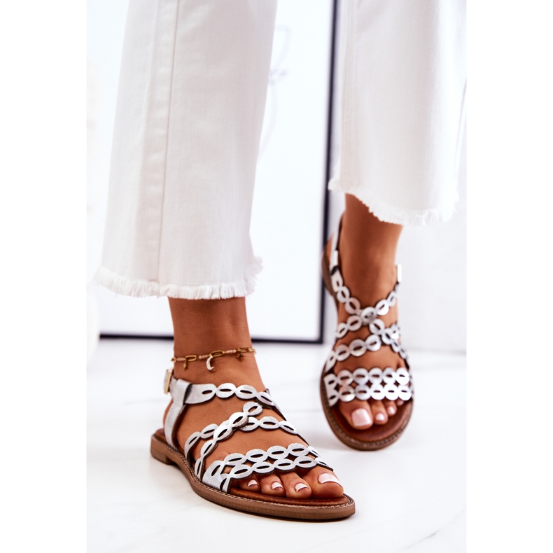 Lewski Shoes Sandales Cuir Ajourées Lewski 3022 Argent 1