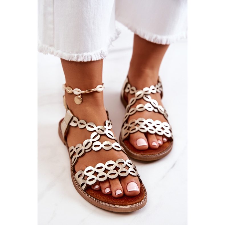 Lewski Shoes Sandales Cuir Ajourées Lewski 3022 Doré d'or 1