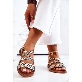 Lewski Shoes Sandales Cuir Ajourées Lewski 3022 Doré d'or 2