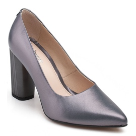 Marco Shoes Escarpins gris à talon côtelé 1