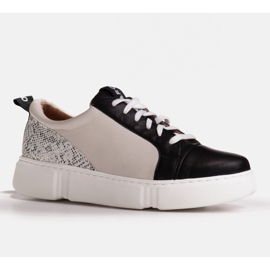 Marco Shoes Baskets noires en cuir léger avec empiècement beige 1