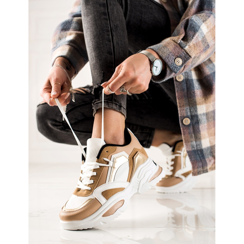 TRENDI Baskets mode blanche brun 1