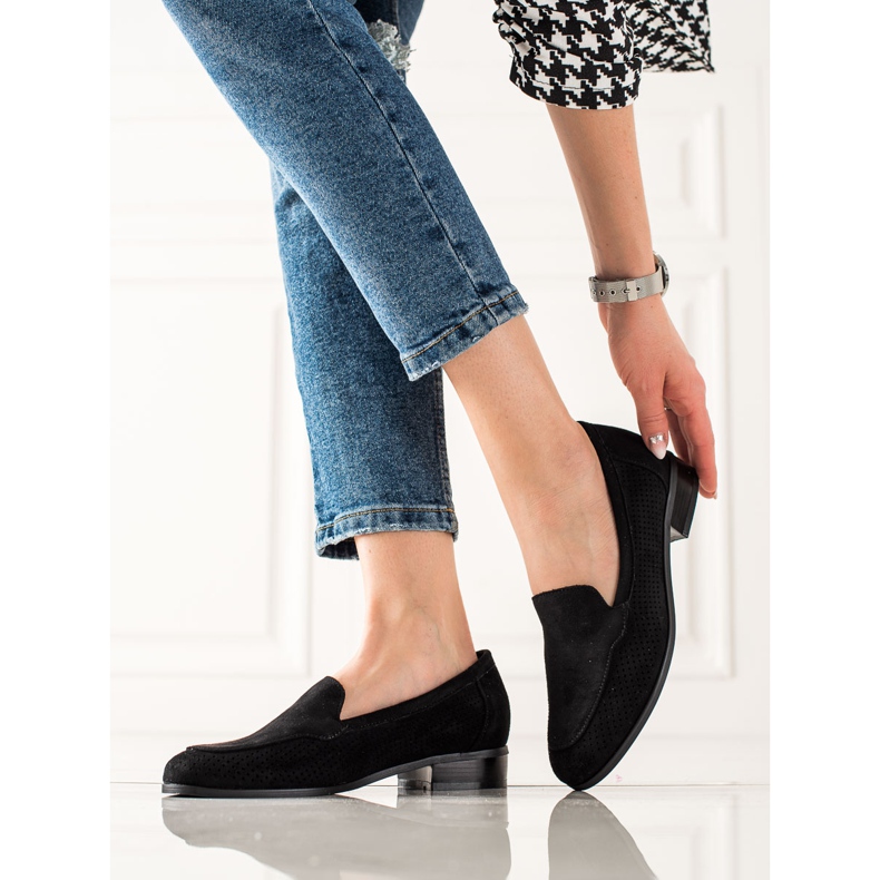 Vinceza Chaussures en daim ajouré noir 1