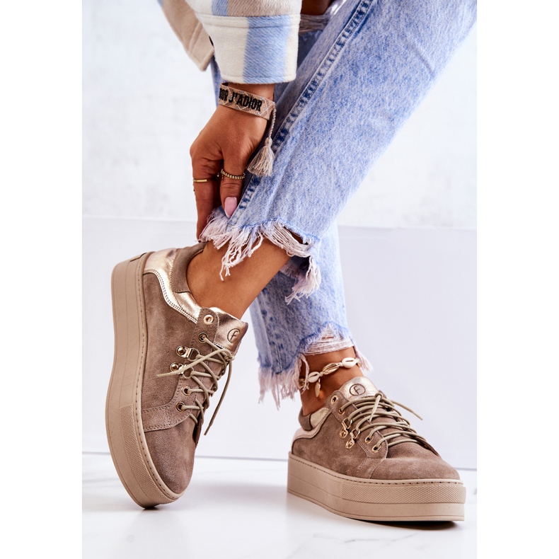 PF1 Chaussures De Sport En Cuir Sur Une Plateforme Mary Ann Beige 1