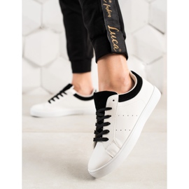 TRENDI Chaussures de sport blanches avec cuir écologique noir 1