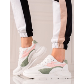 TRENDI Baskets blanches décontractées rose vert 3